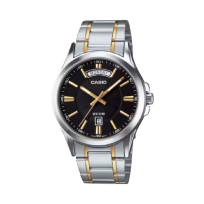 Casio General MTP-1381G-1AVDF Black Dial Two-Tone Stainless-Steel Strap Men Watch